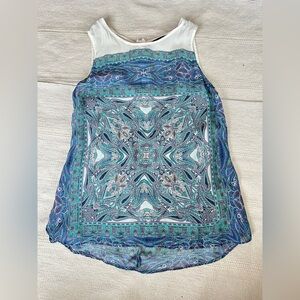 Massimo Dutti Silk Blue and Green Paisley Sleeveless Blouse